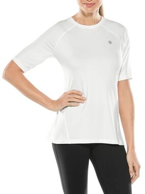 Coolibar UPF50 Top Devi Short Sleeve Fitness Shirt White Athlon Fabric Small New